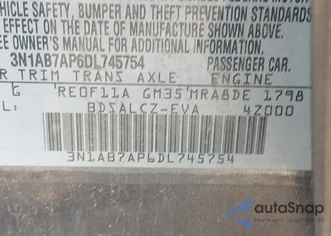 2013 Nissan Sentra S/Sv/Sr/Sl из США, поврежденный, VIN 3N1AB7AP6DL745754